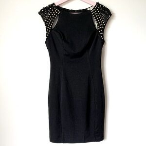 ARDEN B Black Ponte Knit Cutout Bodice Gold Beaded Cocktail Dress Size Small NEW